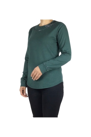 Kadın Yakası Ve Kolları Taşlı Spor Bluz Mint Yeşili