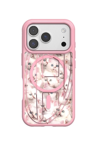 Diesel Apple iPhone 17 Pro Uyumlu Magsafe Destekli Oval D Kedi Desenli Kılıf - Pembe