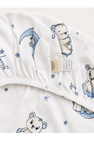 Minora Baby&kids %100 Pamuk Ranforce Anne Yanı Park Yatak Lastikli Bebek Çarşafı Ve Yastık Kılıfı Seti 70x120 - 35x45 - Mavi Ayı