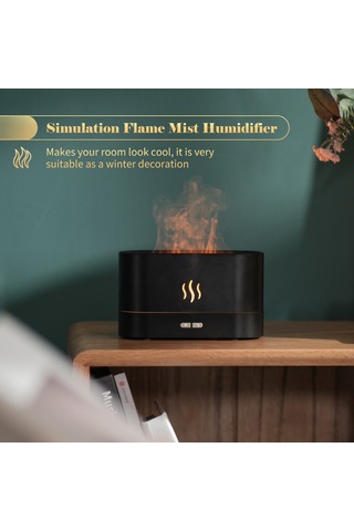 Neevoyu Siyah Usb 7 Renkli Ateş Işıklı Aromaterapi Nemi Makinası - Otomatik Kapanma Özelliği İle Ev Odası Nemlendirici Ve Aroma Dağıtıcı