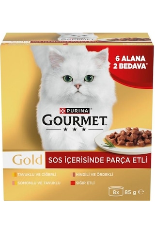 Gourmet Gold Soslu Parça Etli Karışık Çeşitli Yetişkin Kedi Konservesi 85 Gr 8 Al 6 Öde