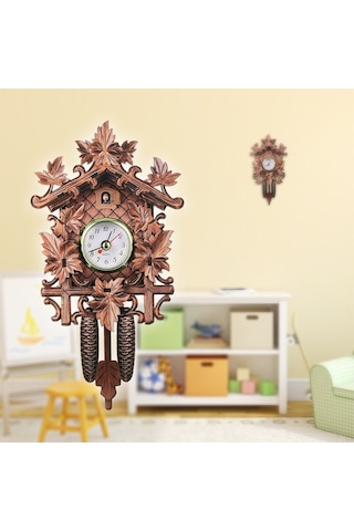 Ulzyvf Guguklu Duvar Saati Ahşap Asılı Dekorasyon Ev/kafe/restoran Vintage Stili Salıncak Oturma Odası Stili 1 Çok Renki