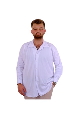 Mode Xl Büyük Beden Erkek Gömlek Apas Yaka Uzun Kol Jakar U24381 Beyaz Beyaz