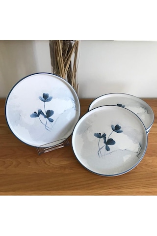 Keramika 21 Cm 6 Kişilik Blue Magic Stackable Pasta Tabağı Desenli Beyaz
