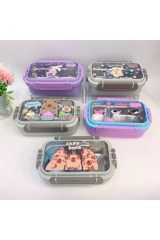 Tarçın Köpeği Paslanmaz Çelik Bölmeli Çocuk Yemek Seti - Sızdırmaz Mavi