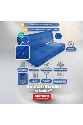 Xpermate Bisküvi Yer Minderi 60x120 Kalın Palet Balkon Petek Önü Fermuarlı Minder Mavi
