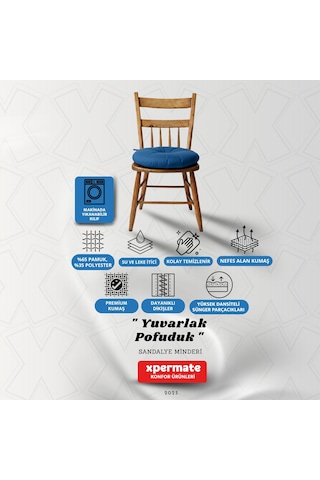 Pofuduk Yuvarlak Sandalye Minderi Mutfak, Balkon, Bahçe Dekoratif Oturma Minderi Yumuşak Dolgu Mavi