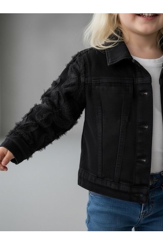 Zekids Kız Çocuk Çiçek İşlemeli Tasarım Ceket-17123 Siyah