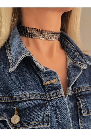 Arpa Pul Payet Zırh Metal Model Antrasit Choker Kolye Antrasit Çok Renkli