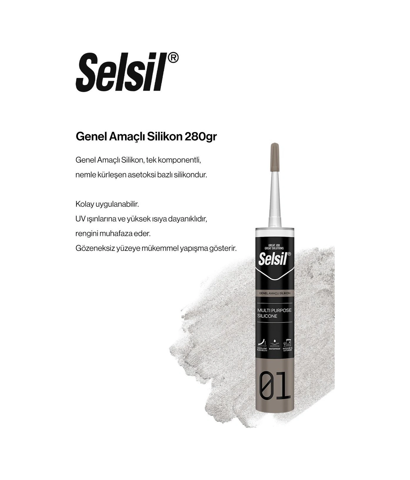 Selsil Genel Amaçlı Şeffaf Silikon 280 Gr. - 5 Adet Şeffaf