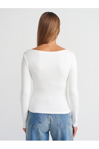Dilvin 31401 Büzgülü Kayık Yaka Top Ekru