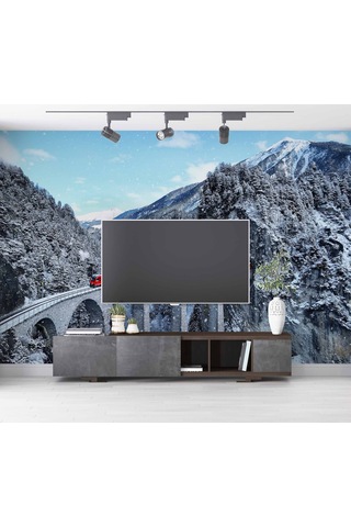 Köprü Ve Tren Dağ Manzaralı Duvar Kağıdı 1 M²