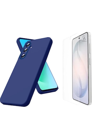 Samsung Galaxy S26 Plus İle Uyumlu Kılıf Esnek Premium Telefon Kılıfı Ve Temperli Cam Ekran Koruyucu Lacivert