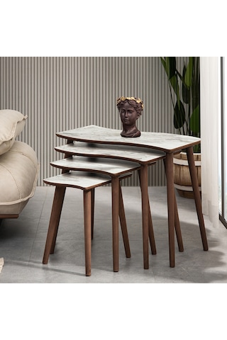 Vovvahome Salsa 4lü Mdf Ahşap Zigon Sehpa Ve Orta Sehpa - Beyaz