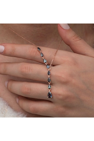 Blackcraft Gümüş Sıralı Mistik Topaz Taşlı Damla Kadın Kolye Bc-8a97c0 Renkli