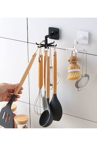 Brokoli Home 1 Adet Kendinden Yapışkanlı Güçlü 5li Askılık Çok Amaçlı Mutfak Duvar Banyo Gümüş - Siyah