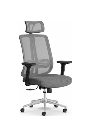 Upstyle Poyraz Başlıklı Fileli Ergonomik Çalışma Koltuğu Gri Krom Koltuk 66 125 65 Cm