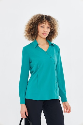 Asimetrik Pile Detay Gömlek Yeşil Yeşil