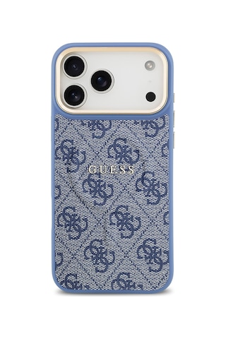 Apple Uyumlu iPhone 17 Pro Max Kılıf Guess M-safe Şarjlı Gold Kamera Çerçeve Pu Deri Yazı Logolu Kahverengi Mavi Mavi