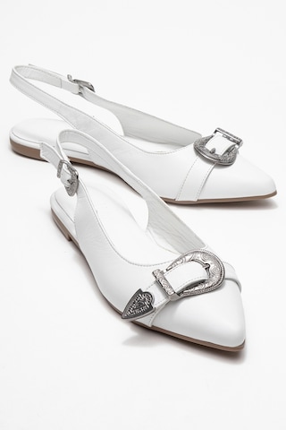 Luvishoes Luvi Shoes Dorothy Beyaz Hakiki Deri Tokalı Sivri Burunlu Kadın Sandalet Beyaz