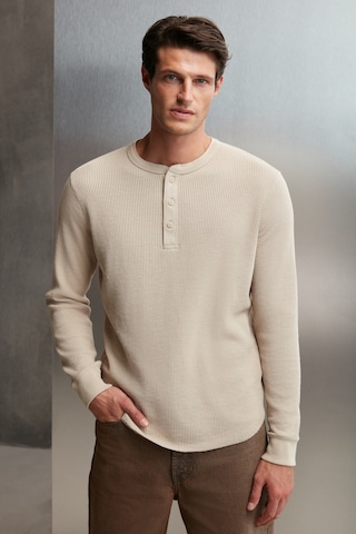 Patrick Erkekm Triko Yakalı Waffle Özel Dokulu Kalın Kumaşlı Uzun Kol Bej T-shirt