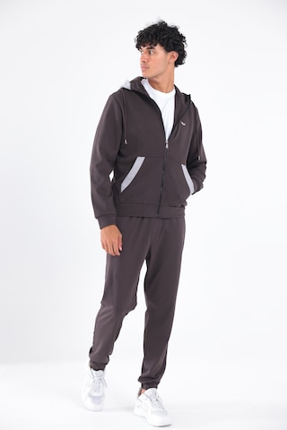 Rowinger Modal Kumaş Kapüşonlu Fermuarlı Kontrast Detaylı Erkek Sweatshirt Brown