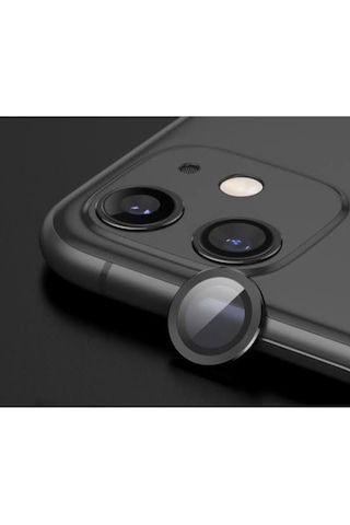 Apple Uyumlu iPhone 12 Mini Kamera Koruyucu Lens Mercek Metal Çerçeveli 2li Set Siyah Black