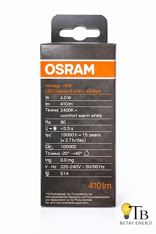 Osram Vintage 1906 Led Classic B 4w 35w E14 2400k Warm White 410 Lm Rustik Ampul 1