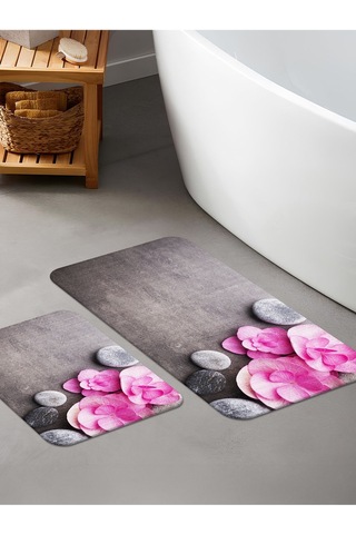 Dijital Baskılı Yıkanabilir Kaymaz Taban 2li Banyo Halısı Paspas Klozet Takımı 5098b