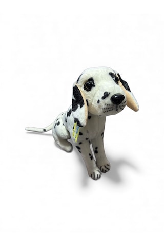 Oturan Peluş Köpek 30 Cm Beyaz - Siyah