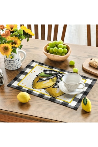 Buffalo Ekose Limon Placemats, 12x18 İnç Yemek Odası İçin 4 Set 2