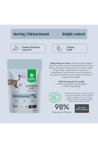 Nature S Protection Superior Care Ringa Balıklı & Tavuk Göğüslü Kilo Kontrolü İçin Sos İçinde Yaş Kedi Maması 85g 12 Adet
