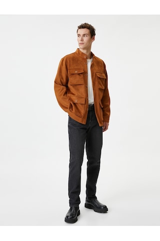 Koton Süet Görünümlü Ceket Slim Fit Cep Detaylı Düğmeli Kahverengi 4Wam20199Hw 4Wam20199Hw517 Kahverengi