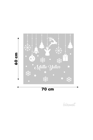 Mutlu Yıllar Yazısı Kar Taneleri Ve Kutular Balonlar Vitrin,cam Stickerları 60x70 Cm-0 Renkli