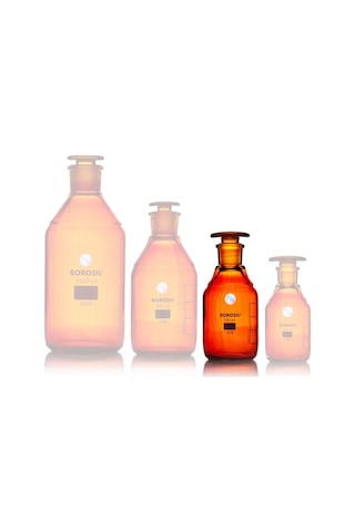Borosil Amber Cam Tıpalı Şişe 250ml 100% Borosilikat Şilifli Miyar Şişesi