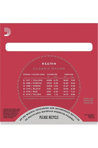 D'addario Ej27h Classics Serisi Klasik Gitar Tel Seti 4/4 Ölçek - Hard Tension - Gümüş Sarım