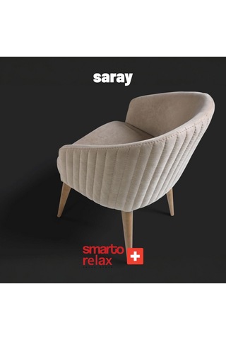 Smarto Relax Saray 2'li Yemek Masası Sandalye Seti - Ahşap Ayaklı, Krem Kumaş Pembe Ve Kahverengi