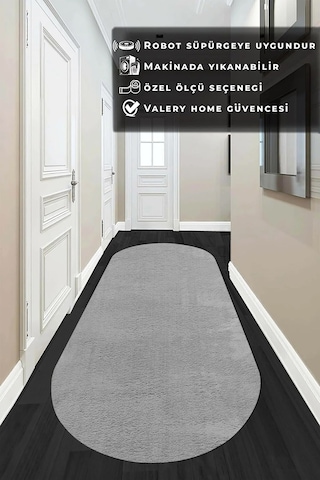 Vl Oval Comfort Overloklu Peluş Yolluk Açık Gri Oval Gri Saçaksız