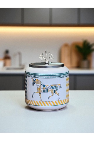 Kahve Köşesi - 1.4 L Herm At Desenli Baharatlık Gümüş sarı