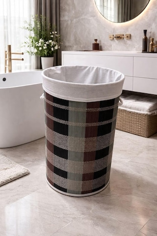 Lüks Bambu Kapaklı Kirli Çamaşır Ve Oyuncak Sepeti Desenli Renk 40x30x60 Cm 72 Litre Yuvarlak Çok Renkli