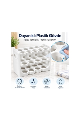 3 Katlı 30'lu Yumurta Organizeri, Plastik, Beyaz, 26x9,5x17 Cm Çok Renkli