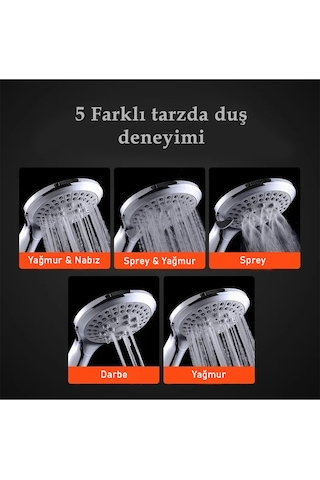Aquashadow Su Tasarruflu 5 Fonksiyonlu Sağlam Yapılı Krom Banyo Duş Başlığı Kaliteli Duş Telefonu Siyah