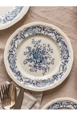 Roomi Seramik Düz Tabak 21 Cm Desenli, Vintage 202452395 Beyaz