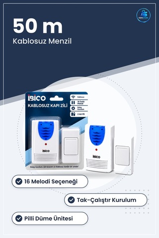 Kapı Zili Kablosuz Pilli Melodi 50 M Menzil Ev Ofis Dükân Girişi