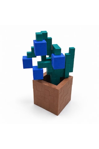 Piksel İnci Çiçeği Biblo - 3d Baskı, Minecraft Esintili Mavi