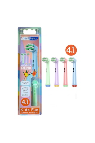 Kids Fun - Çocuklara Özel Extra Yumuşak Oral B Şarjlı Diş Fırçası Yedek Başlığı - 4'lü Yedek Başlık