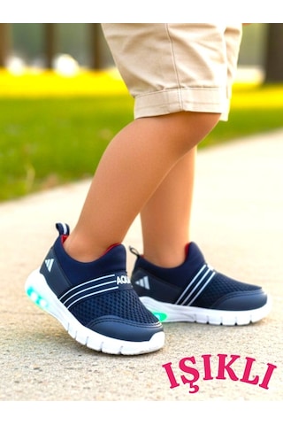 Ellaboni Kız / Erkek Çocuk Yumuşak Işıklı Spor Ayakkabı Nefes Alabilen Hafif Aqua Sneaker Lacivert Beyaz