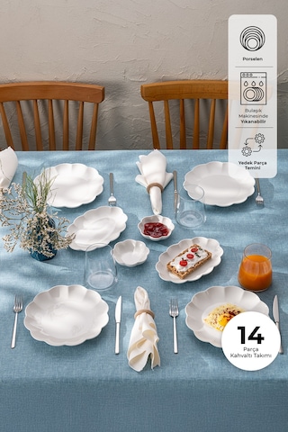 Emsan Gonca 14 Parça 6 Kişilik Kahvaltı Takımı Beyaz