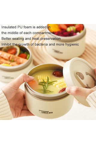 2 Adet Küçük + Büyük + Çatal Bıçak Takımı + Isınma Çantası 304 Paslanmaz Çelik Yalıtımlı Öğle Yemeği Kutusu İşe Gidip Gelmek İçin Öğle Yemeği Kutusu Mavi