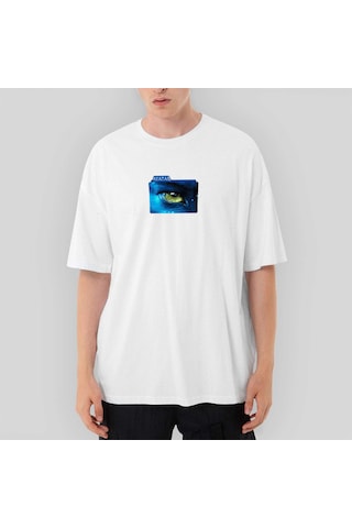 Avatar The Way of Water Blue Line Oversize Beyaz Tişört Beyaz